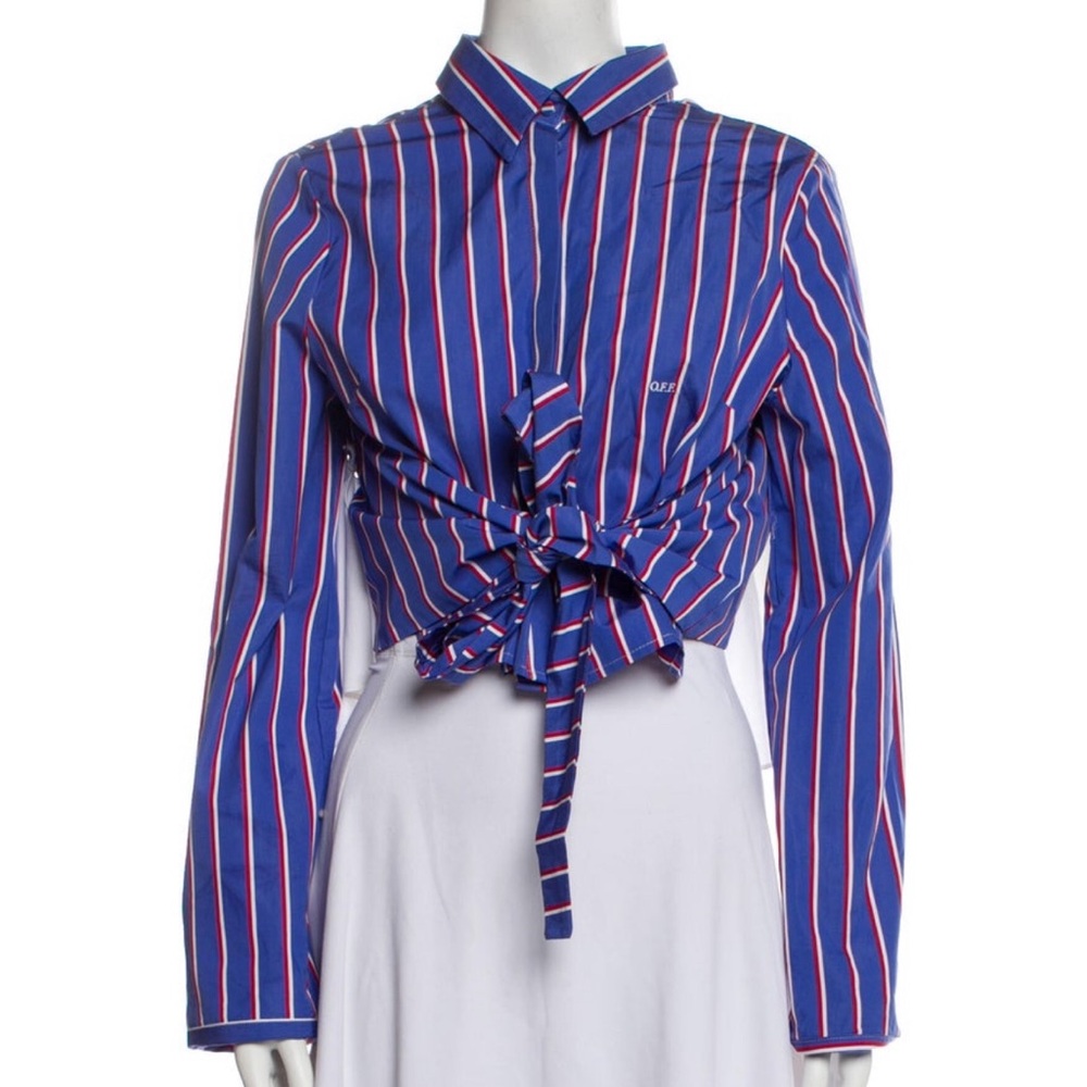 Off-white striped blue top with open back